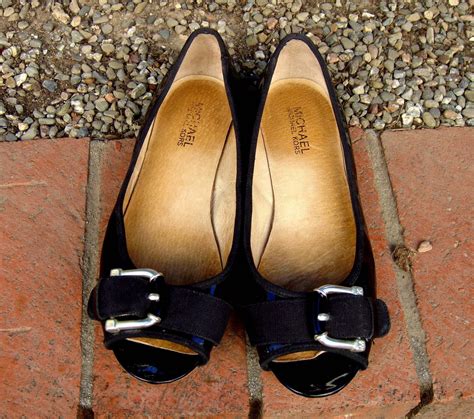 michael kors peep toe flats with stripe belt